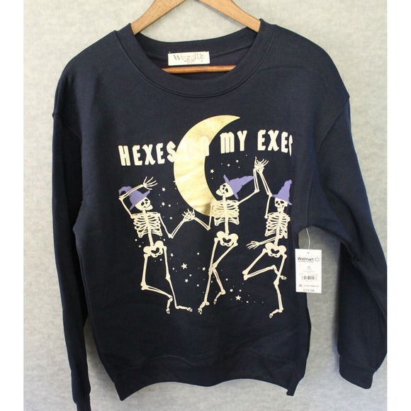NEW Halloween LS Sweat Shirt Wound Up size Large Navy Crewneck Hexes on my Exes - Picture 11 of 16